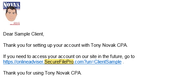 Securefilepro welcome email
